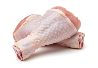 Two raw turkey drumsticks isolated on a white background