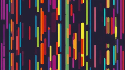 Dynamic abstract vertical colorful rounded stripes flowing down like vibrant digital data rain on dark blue background seamless loop footage clip - Powered by Adobe