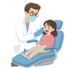 Male Dentist Examining a Happy Little Girl's Teeth