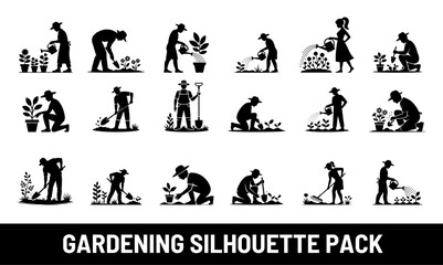 Gardening Silhouette Pack | Farmer, Planting, Watering, Garden Work Vector Illustration