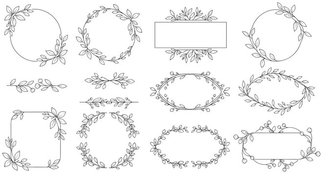 Elegant floral frames and borders for wedding invitations and brand elements, perfect for adding a touch of nature to your design projects