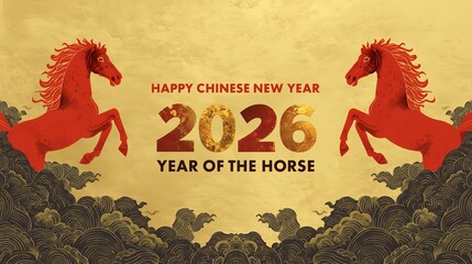 Chinese New Year 2026 themed background and banner templates, horse zodiac sign, Happy Chinese New Year 2026