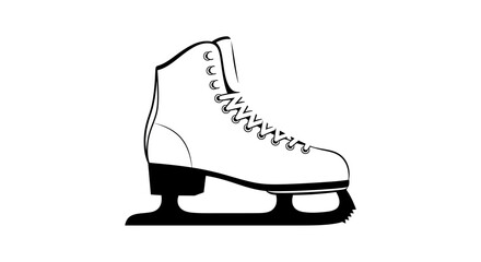 Black and white illustration of a single ice skate isolated on