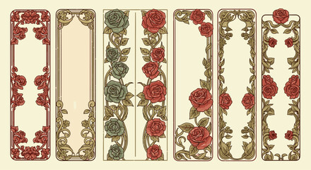 Romantic floral borders in vintage style enhance wedding invitations and branding with elegant botanical elements and timeless charm for your creative projects