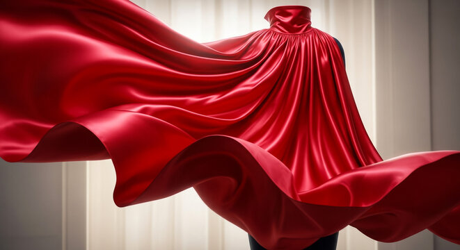 Red satin cape flowing elegant fabric draped fashion design studio shot art
