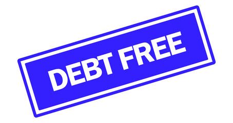 navy blue debt free rectangular stamp. debt free sign on transparent background
