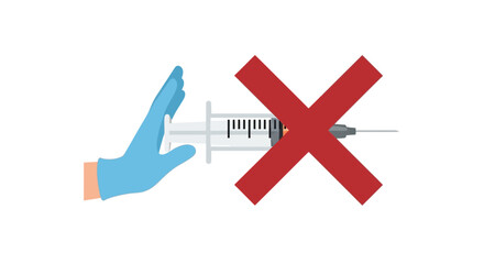 Stop sign with hand rejecting syringe injection isolated on