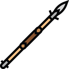 A Simple Flat Design Illustration of a Spear with a Light Brown Shaft and Gray Metal Point on a Transparent White Background