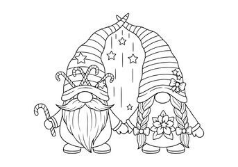 Delightful Gnome Couple Holiday Coloring Pages Festive Winter Fun Activity for All Ages
