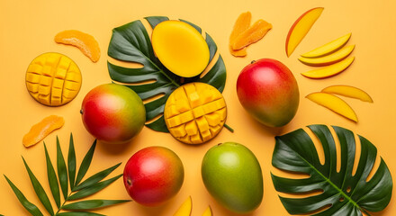 tripcal summer mango fruits with leaves 