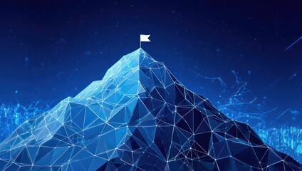 Digital Mountain Peak with Flag - Achieving Goals in Technology.
