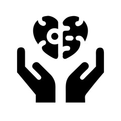 Hands holding puzzle heart icon representing care