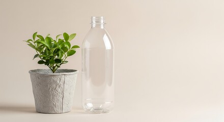 Sustainable living concept with lush green plant and reusable water bottle promoting eco-friendly choices for a healthy planet and conscious consumerism