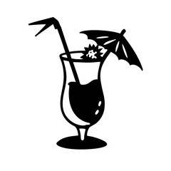 Stylized cocktail drink with straw and umbrella icon