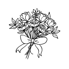 Elegant flower bouquet line art with decorative bow