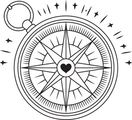 Fototapeta premium Compass with heart and inspirational line art
