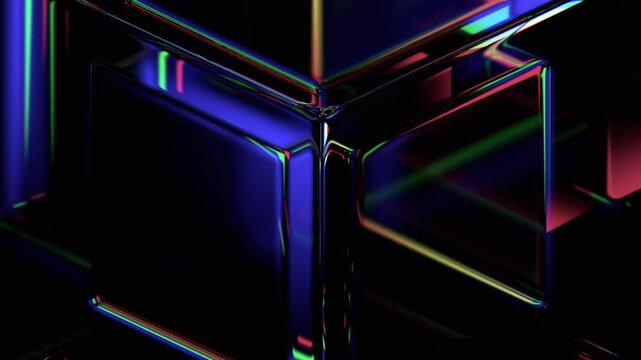 Abstract animation, glass geometric background, 4k seamless looped video, 3d render