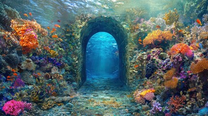 Underwater Archway - A Vibrant Coral Reef Tunnel.