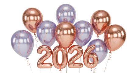 Year 2026 in stylish rose gold striped balloons, celebrating the upcoming new year and future planning
