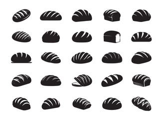 Collection of Loaf Bread Silhouettes in Black and White for Baking Concepts