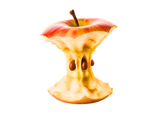 Bitten apple core isolated on transparent background