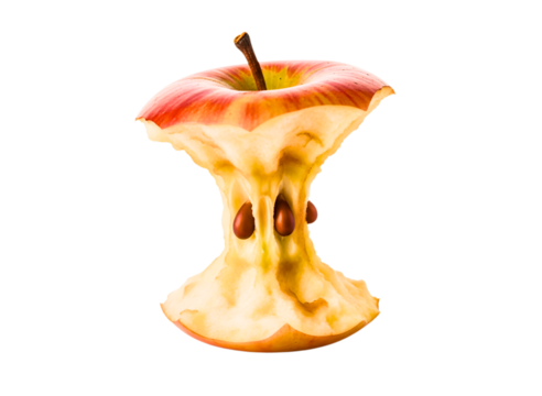 Bitten apple core isolated on transparent background