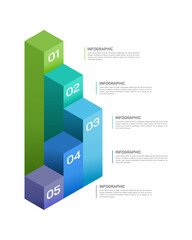 5 Step Isometric Business Infographic Bar Chart Design for Presentation. Banner, Brochure and Plan. Vector illustration.
