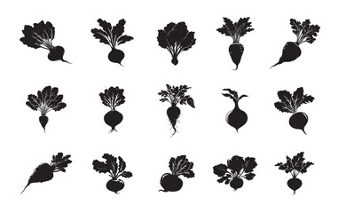 Monochrome Collection of Black Beetroot Silhouettes on a White Background