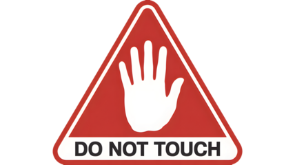 A red triangle symbol with a white hand and text reads do not touch.