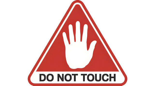 A red triangle symbol with a white hand and text reads do not touch.