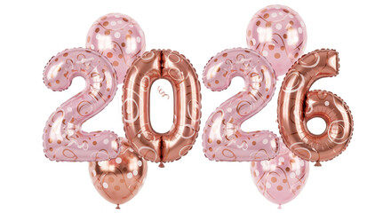 Year 2026 in stylish rose gold striped balloons, celebrating the upcoming new year and future planning