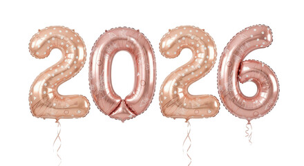 Year 2026 in stylish rose gold striped balloons, celebrating the upcoming new year and future planning