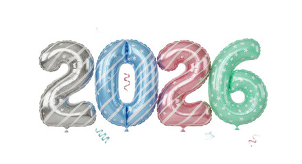 Year 2026 in stylish rose gold striped balloons, celebrating the upcoming new year and future planning