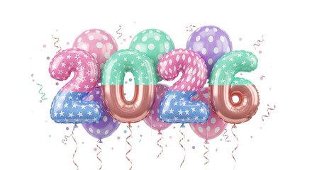 Year 2026 in stylish rose gold striped balloons, celebrating the upcoming new year and future planning