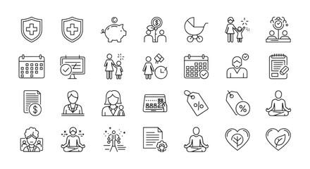 Obraz premium Healthcare finance and wellness icons in a simple line art style