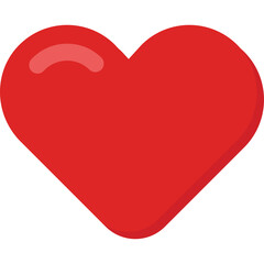 Glossy Red Heart Shape Icon Isolated on Transparent Background with Subtle Shading and Highlights Symbolizing Love and Affection