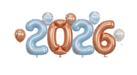Year 2026 in stylish rose gold striped balloons, celebrating the upcoming new year and future planning