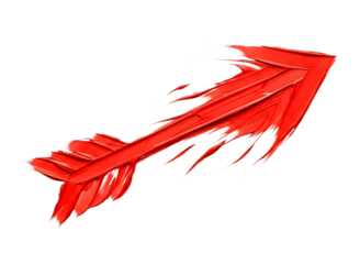 Fiery red arrow pointing upwards and to the right isolated on transparent background