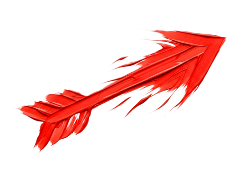 Fiery red arrow pointing upwards and to the right isolated on transparent background
