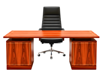 Executive office desk and chair isolated on transparent background