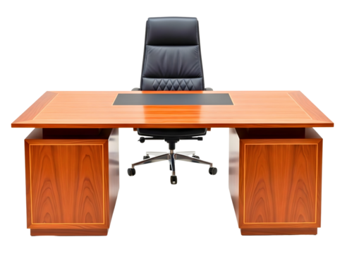 Executive office desk and chair isolated on transparent background