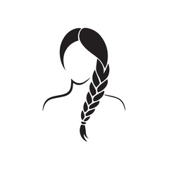 Beautiful female face with long hair braids design isolated on white background
