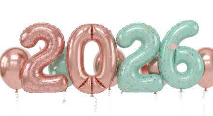 Year 2026 in stylish rose gold striped balloons, celebrating the upcoming new year and future planning