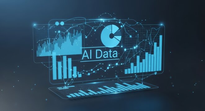 AI data analytics charts glowing in futuristic digital interface display