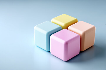 Fototapeta premium 3D puzzle toy made of simple geometric shapes, bright pastel colors, top view, clean background