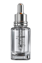 Naklejka premium Luxury skincare essence in clear glass bottle with silver dropper, modern anti aging serum for youthful radiant skin, beauty treatment for spa and wellness