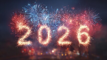 2026 celebrations with vibrant fireworks in night sky