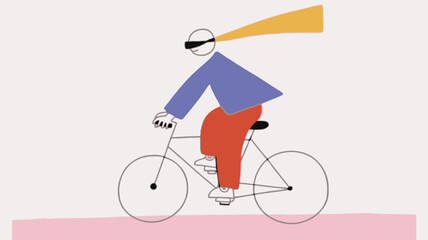 Vibrant banner design featuring a cheerful character joyfully riding a bicycle perfect for advertisements promotions or event announcements