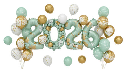 Year 2026 in stylish rose gold striped balloons, celebrating the upcoming new year and future planning