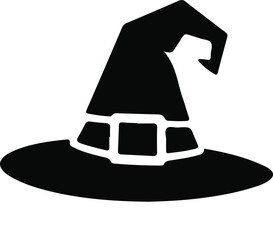 Iconic black witch hat with a white buckle detail, a symbol of magic and halloween festivities